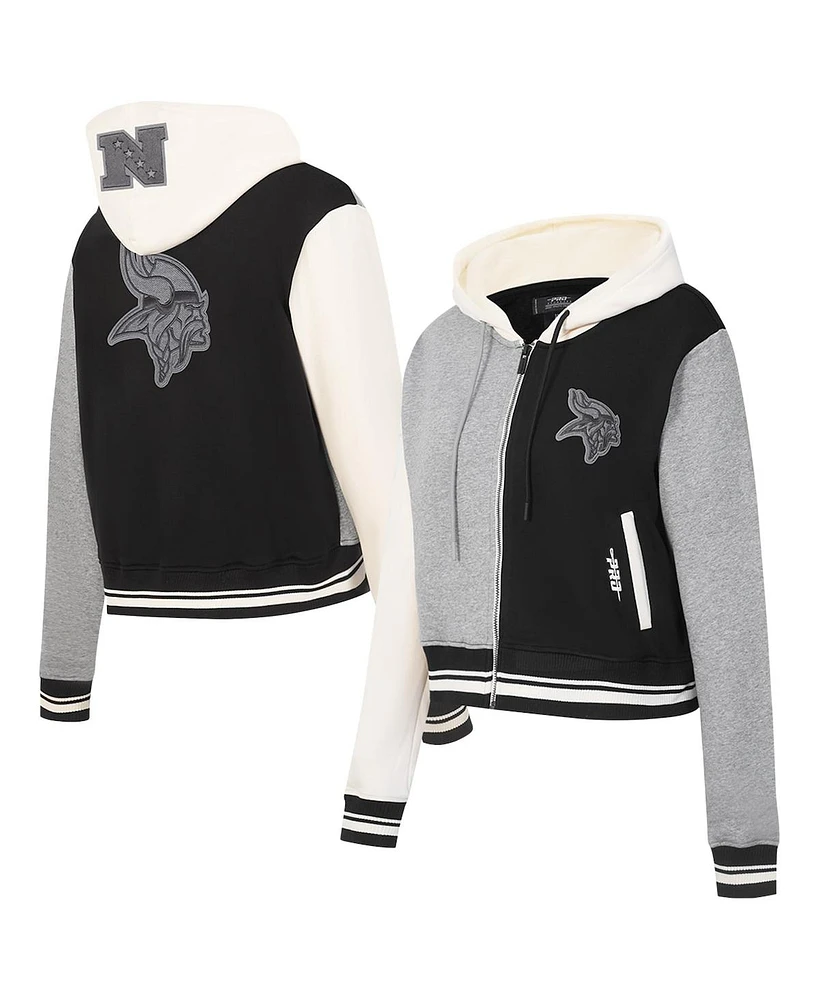 Pro Standard Women's Gray Minnesota Vikings Reverse French Terry Color Block Full-Zip Hoodie Jacket