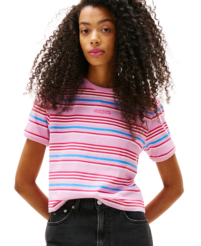 Tommy Jeans Women's Regular Fit Script Stripe Logo Tee