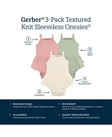 Gerber Baby Girls 3-Pack Sleeveless Skirted Onesies Bodysuits, Antique White, 3-6M