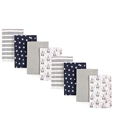 Hudson Baby Boys and Girls Cotton Poly Flannel Burp Cloths 8-Pack, Rocket Ship, One Size