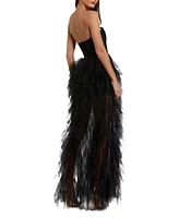 Mac Duggal Women's Strapless Bustier Net Gown With Spiral Ruffles