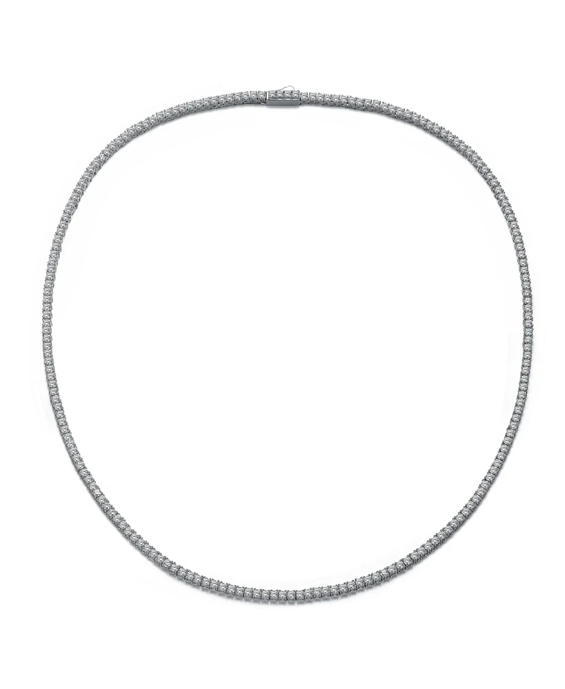 Sterling Silver White Gold Plated Cubic Zirconia 2MM Tennis Necklace