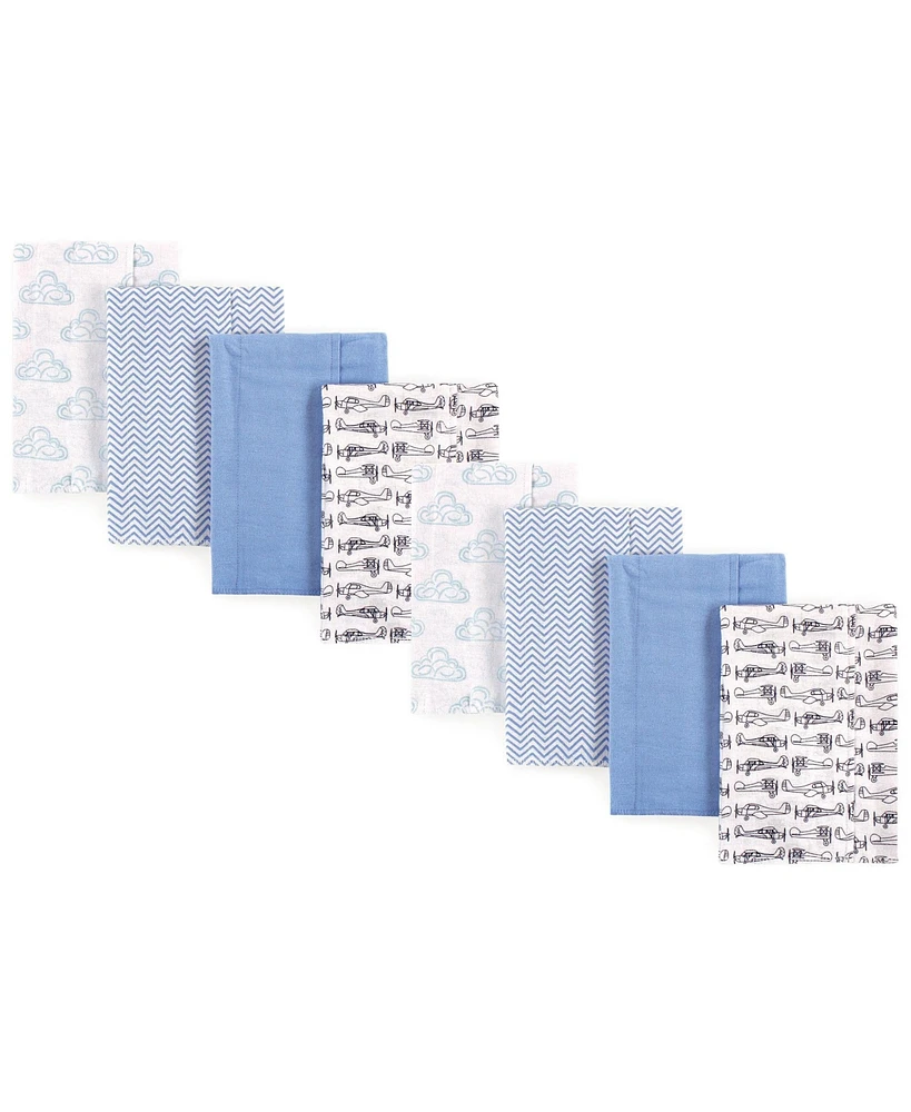 Hudson Baby Boys and Girls Cotton Poly Flannel Burp Cloths 8-Pack, Airplane, One Size