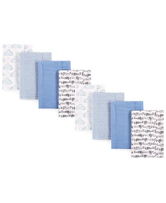 Hudson Baby Boys and Girls Cotton Poly Flannel Burp Cloths 8-Pack, Airplane, One Size