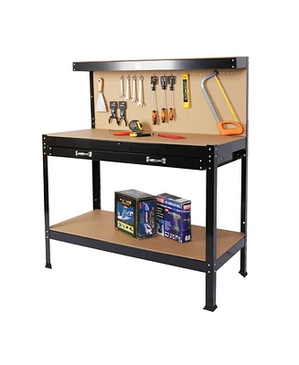 Steel Workbench Tool Storage Work Bench Workshop Tools Table W/Drawer and Peg Board 63"