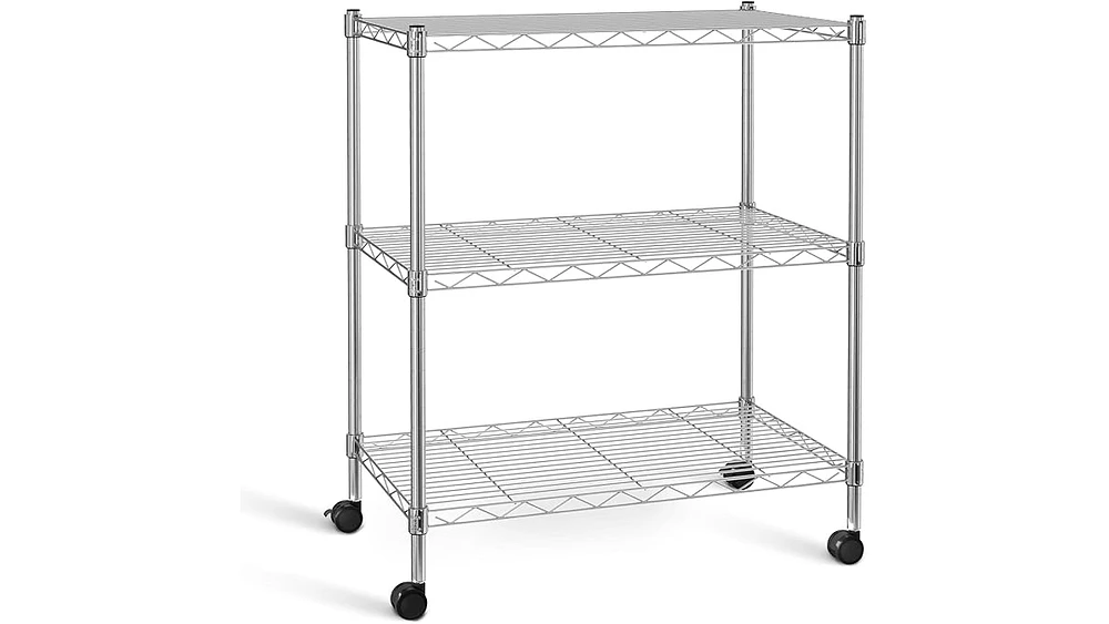 Heavy Duty 3-Shelf Shelving with Wheels, Adjustable Storage Units, Steel Organizer Wire Rack