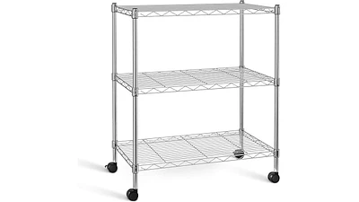 Heavy Duty 3-Shelf Shelving with Wheels, Adjustable Storage Units, Steel Organizer Wire Rack
