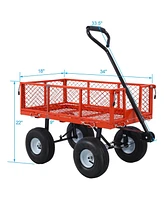 Steel Garden Cart, Steel Mesh Removable Sides, 3 cu ft, 550 lb Capacity, red