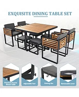 18-pc Acacia Patio Dining Set, 8 Chairs, 8 Ottomans, 2 Tables, Cushioned, Gray