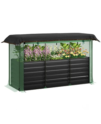 Outsunny Galvanized Raised Garden Bed with Crop Cage & Shade Cloth