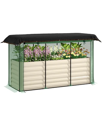 Outsunny Galvanized Raised Garden Bed with Crop Cage & Shade Cloth
