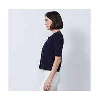 Etcetera Women's Navy Blue Jersey Knit Cardigan Sweater Rhodes