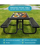6 ft, Rectangular Outdoor Steel Picnic Table with umbrella pole in Black