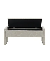 Upholstered End Bench with Storage, Vanity Stool, Light Grey Linen
