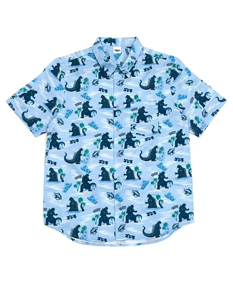 Godzilla Boys Matching Family Hawaiian Button Down Dress Shirt