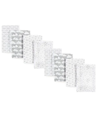 Hudson Baby Boys and Girls Cotton Poly Flannel Burp Cloths 8-Pack, Gray Clouds, One Size
