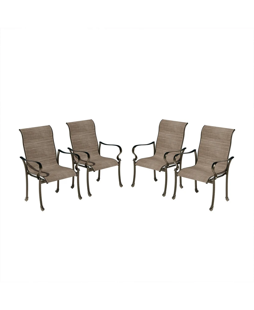 Mondawe Outdoor Cast Aluminum Dining Chair with Textilene Seat and High Back (Set of 4)