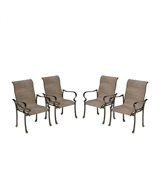 Mondawe Outdoor Cast Aluminum Dining Chair with Textilene Seat and High Back (Set of 4)