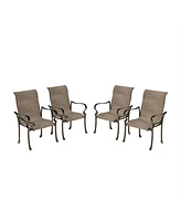 Mondawe Outdoor Cast Aluminum Dining Chair with Textilene Seat and High Back (Set of 4)