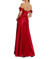 Mac Duggal Women's Hard Satin Off The Shoulder Crossover Gown