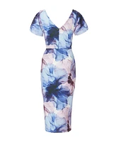 Quiz Women's Scuba Floral Frint Cap Sleeve Midi Bodycon Dress