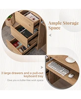 Computer Desk with Power Outlet Keyboard Tray and 3 Large Drawers
