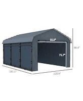 Outsunny 10' x 15' Metal Carport with Metal Roof and Removable Sidewalls