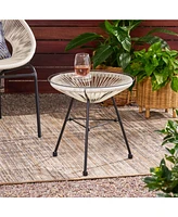 Modern Rattan Side Table with Tempered Glass Top for Outdoor and Indoor Use