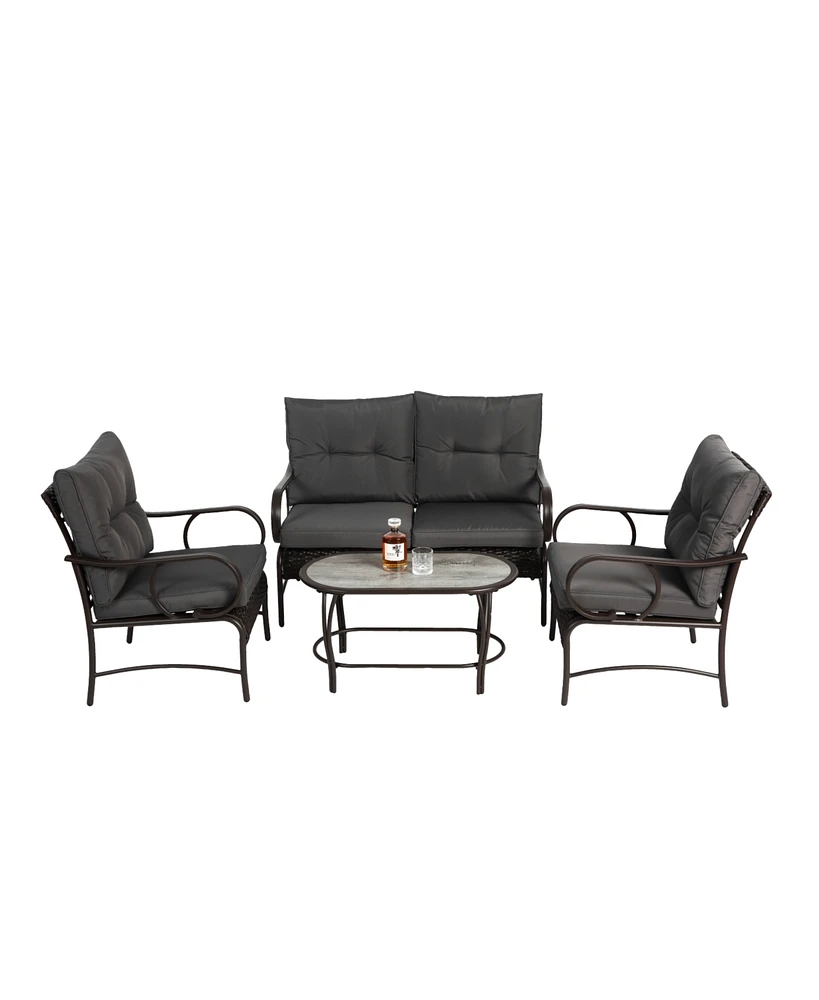 4-Pc Patio Set, Wicker Conversation Sofa & Chairs - Grey