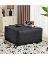 Square Pu Leather Ottoman,Black