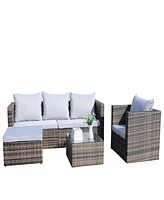 4-Pc Outdoor Rattan Sofa Set, Cushioned couch & coffee table (Gray)