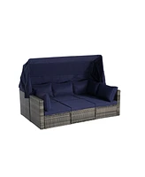 5-Piece Outdoor Wicker Daybed Set with Canopy & Cushions