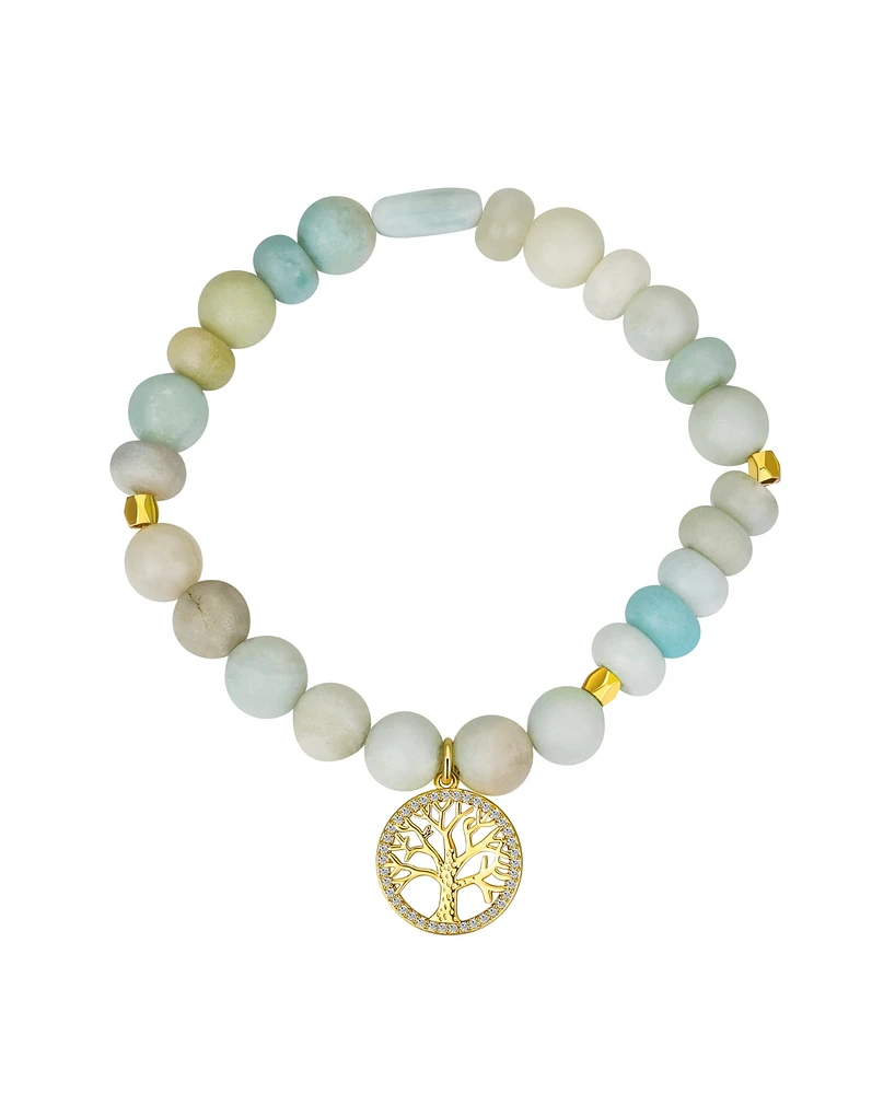 Unwritten Cubic Zirconia and Amazonite Stone Family Tree Stretch Bracelet