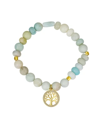 Unwritten Cubic Zirconia and Amazonite Stone Family Tree Stretch Bracelet