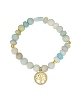 Unwritten Cubic Zirconia and Amazonite Stone Family Tree Stretch Bracelet