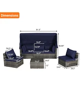 5-Piece Outdoor Wicker Daybed Set with Canopy & Cushions