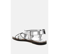 Doata Metallic Genuine Leather Buckled Flats
