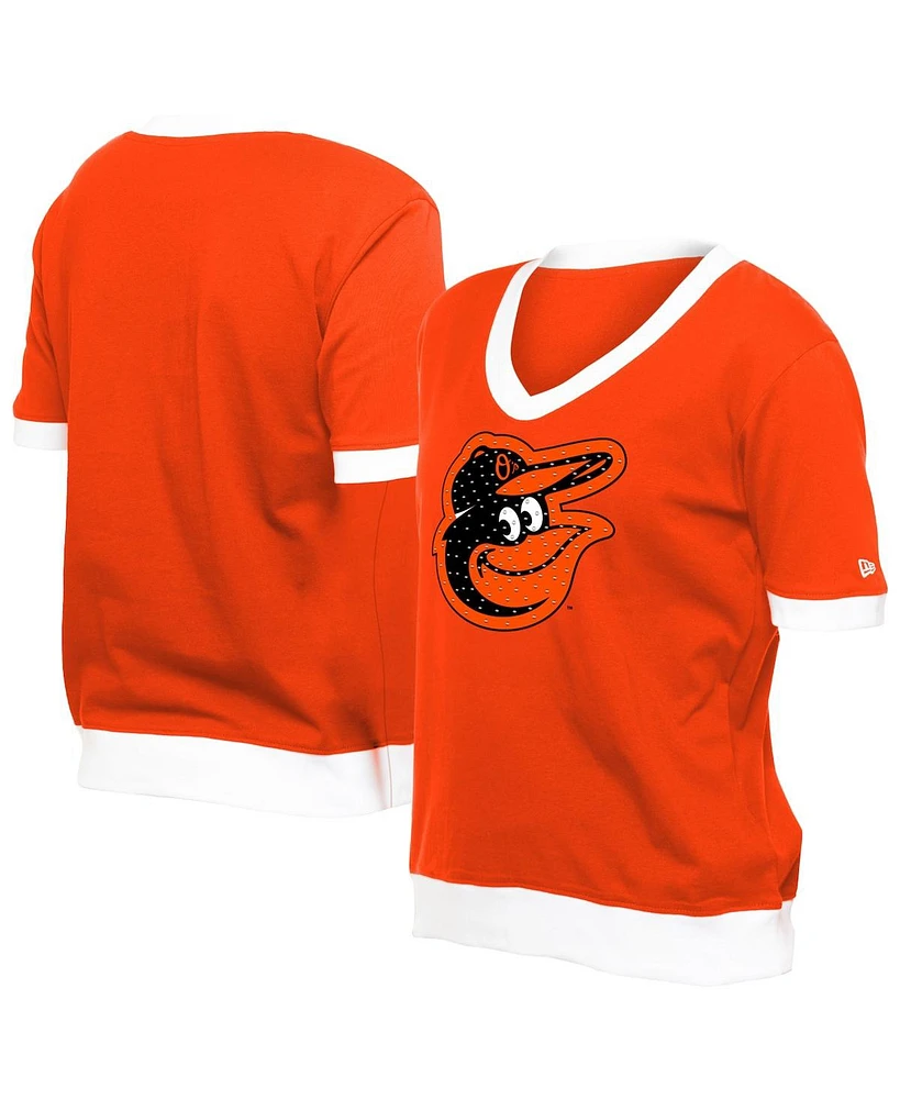 New Era Women's Orange Baltimore Orioles Game Day Rhinestone V-Neck T-Shirt