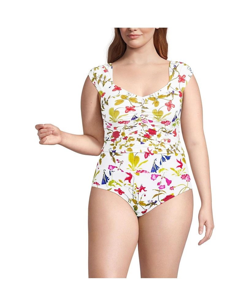 Lands' End Plus Ruched Cap Sleeve Tankini Top
