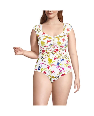 Lands' End Plus Ruched Cap Sleeve Tankini Top