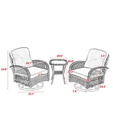 3-Piece Swivel Rocker Patio Set, Chairs, Cushions, Glass Table - Khaki