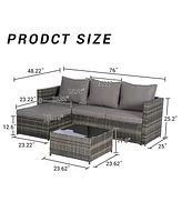 2-Piece Wicker Patio Set, L-Shaped, Ottoman, Lounger Table