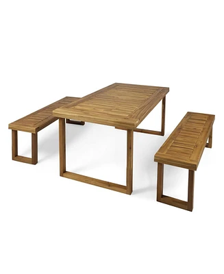 Outdoor Acacia Wood Dining Set, Sandblast Natural Finish