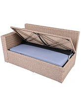 6-Piece Outdoor Pe Rattan Wicker Sofa Set with Storage & Glass Table