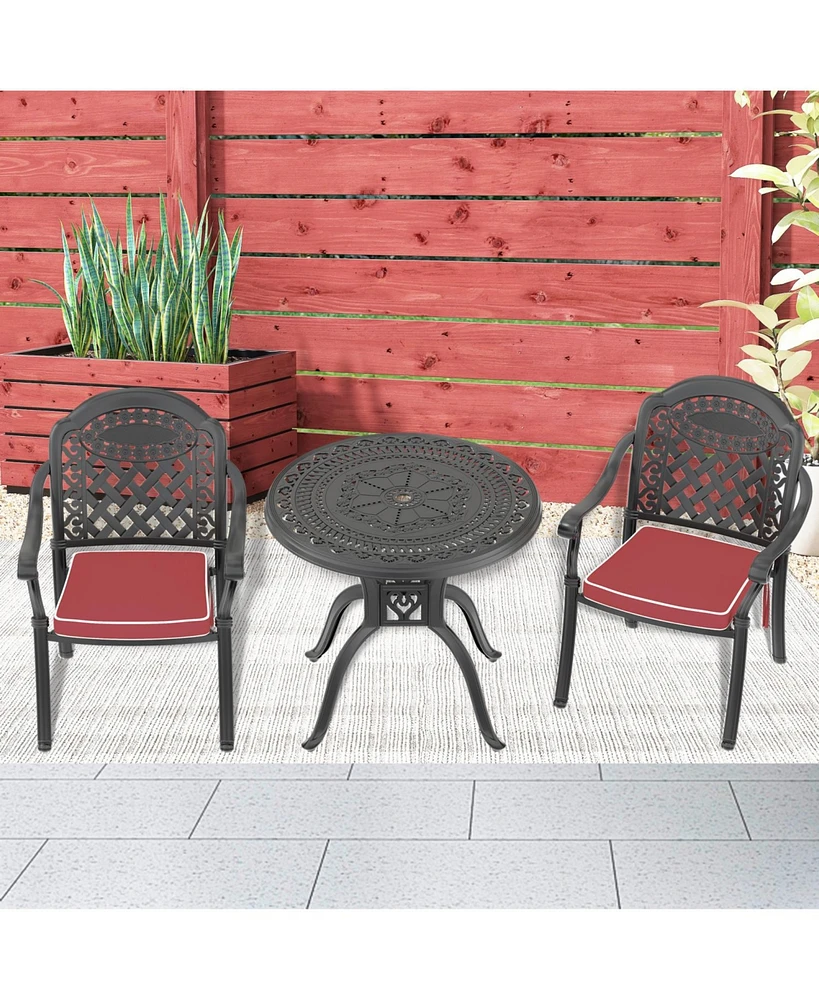 (Cushions In Random Colors) 3-Piece Set Of Cast Aluminum Patio Furniture