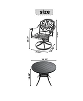 3-pc Cast Aluminum Dining Set, 2 Swivel Chairs, 39" Round Table, Black Frame