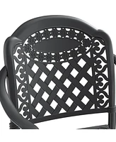 7-Piece Cast Aluminum Dining Set, 2 Swivel, 4 Chairs, Rectangular Table, Black Frame