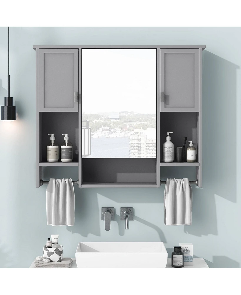 35'' x 28'' Modern Wall Mounted Bathroom Storage Cabinet, Bathroom Wall Cabinet with Mirror, Medicine Cabinet with Towels Bar
