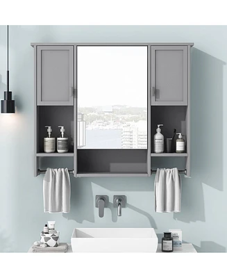 35'' x 28'' Modern Wall Mounted Bathroom Storage Cabinet, Bathroom Wall Cabinet with Mirror, Medicine Cabinet with Towels Bar