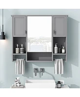 35'' x 28'' Modern Wall Mounted Bathroom Storage Cabinet, Bathroom Wall Cabinet with Mirror, Medicine Cabinet with Towels Bar